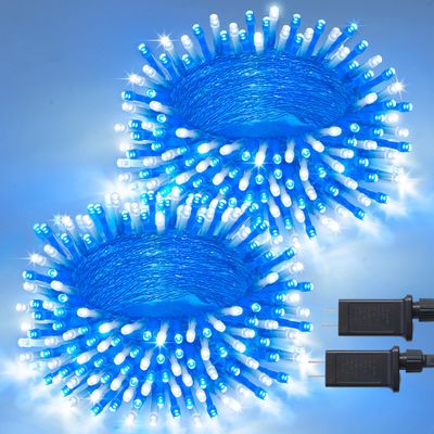 JMEXSUSS 2 Pack 100 LED Blue and White Christmas Lights