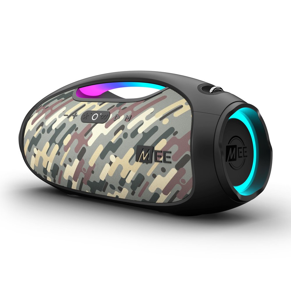 MEE Audio PartySPKR Bluetooth Wireless Speaker, Powerful 60W RMS Stereo Sound, 2 Subwoofers, Portable Speaker for Outdoor, Camping, Beach, Camo