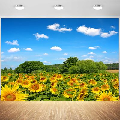 12x8ft Sunflower Backdrop Sunflowers Field Blue Sky Nature Scene Photography Background Sunflower Theme Birthday Party Kids Adults Portrait Decoration Supplies Photo Booth Props