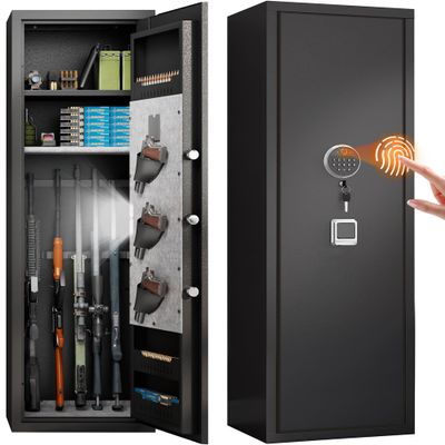 ErgoNova 57" Large Gun Safe,Biometric 5-Gun Safe Cabinet,Quick Access Long Gun Pistols,Rifles and Shotguns Gun Cabinet,with 3 Pistol Bags and LED Light Adjustable Gun Rack,Assembled(Black)