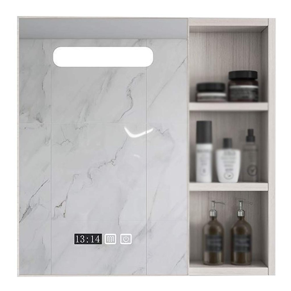 LED Illuminated Bathroom Mirror Cabinet,Wall Mounted Stainless Steel Storage Cupboard with Light Tough Switch,One Click Defogging,Black,Silver. (Silver 70cm)