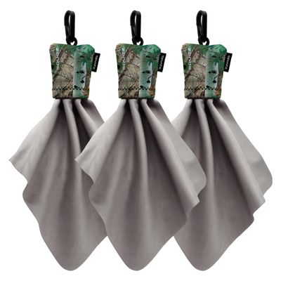 SPUDZ Classic Microfiber Lens Cleaner Clip-On Pouch, Washable for Binoculars, Scopes, Glasses, Screens | Classic | Alpine Mountain Camo, 6 x 6 Inch (3-Pack)