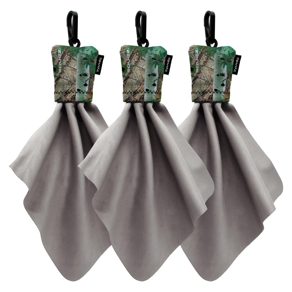 SPUDZ Classic Microfiber Lens Cleaner Clip-On Pouch, Washable for Binoculars, Scopes, Glasses, Screens | Classic | Alpine Mountain Camo, 6 x 6 Inch (3-Pack)