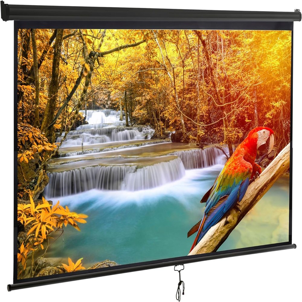 Saicool Projector Screen 100 Inch 16:9 HD Portable Manual Pull Down Projector Screen, Wall Ceiling Mounted Retractable Widescreen for Home Theater Cinema Office Movie TV Game (Black, 100in 16:9)
