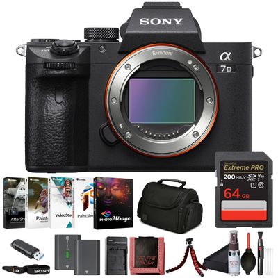 Sony 7 III Full-Frame Mirrorless Camera Body (ILCE-7M3/B)  24.2 MP BSI Sensor, 4K HDR Video | 64GB Memory Card, NP-FZ-100 Battery, Photo Software, External Charger and More