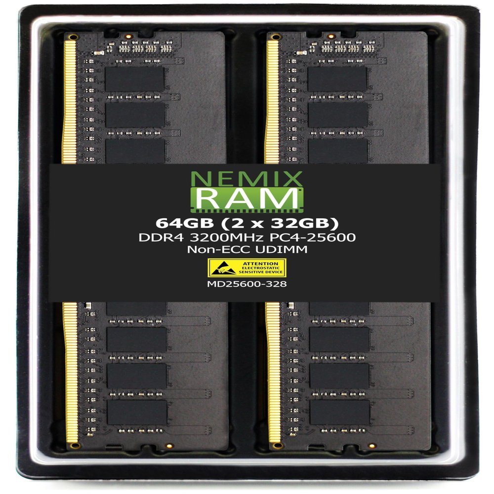 NEMIX RAM 64GB (2X32GB) DDR4 3200MHz PC4-25600 2Rx8 1.2V CL22 288-PIN Non-ECC Unbuffered UDIMM KIT Compatible with ASRock B450M-HDV B450M-HDV R4.0 Motherboards