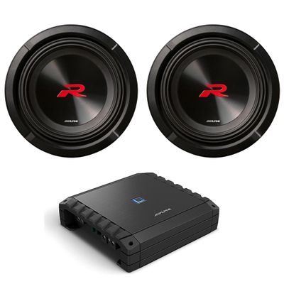 Alpine S2-A60M S-Series Class-D Amp w/ (2) R2-W8D4 8" R-Series R2 Subwoofer, Dual 4-Ohm
