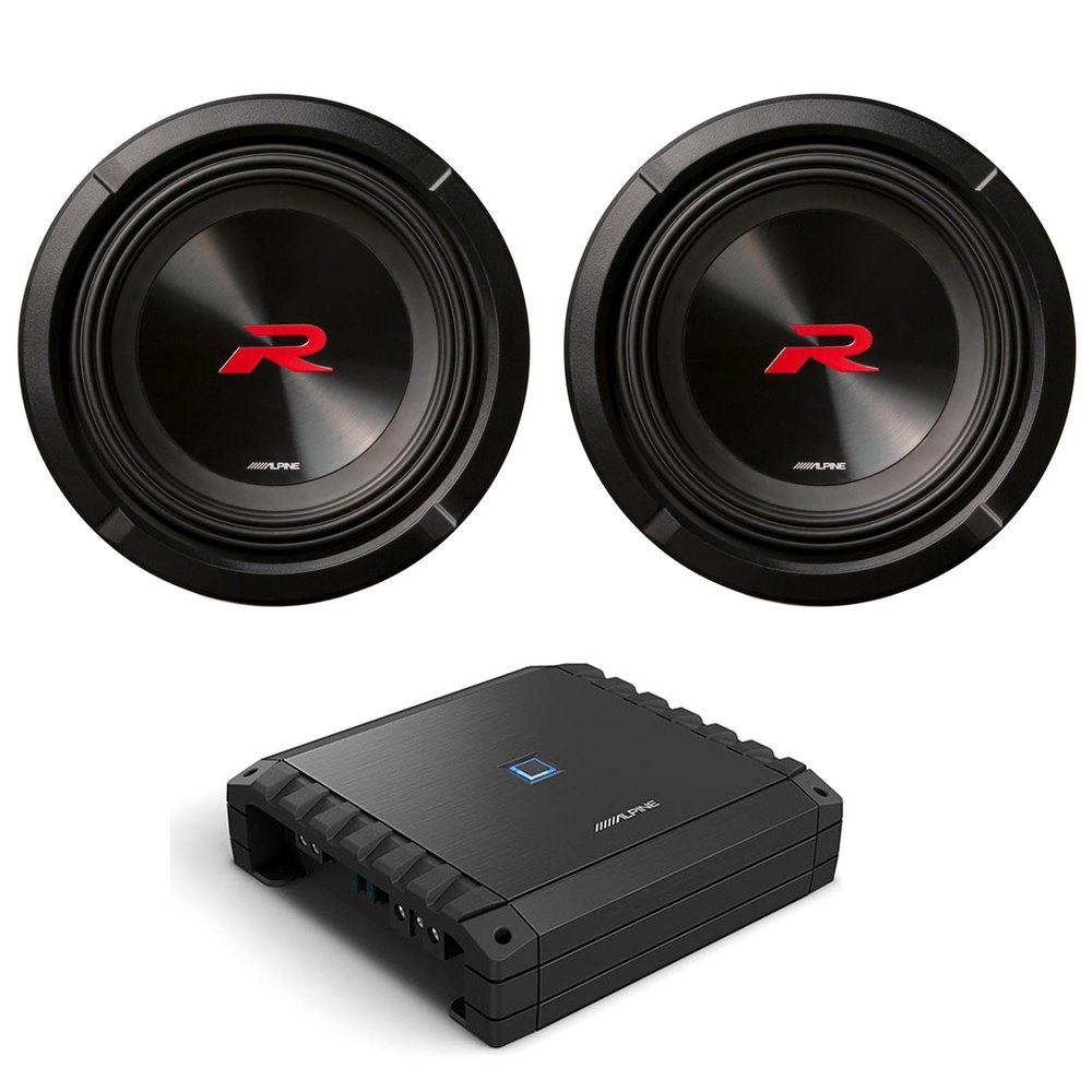 Alpine S2-A60M S-Series Class-D Amp w/ (2) R2-W8D4 8" R-Series R2 Subwoofer, Dual 4-Ohm