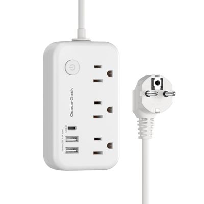 Type E F Plug Adapter, Germany France Travel Plug Adapter with 3 Outlets 3 USB PortsSchuko Plug Power Adaptor for US to Europe EU Spain Iceland Korea Greece Norway Russia German French, 4ft
