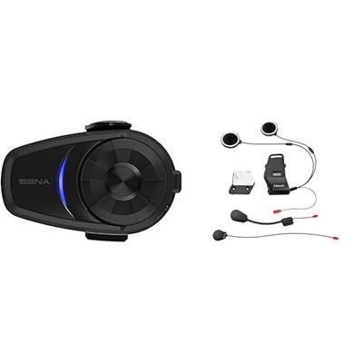 Sena 10S Motorcycle Bluetooth Headset Communication System (Dual Pack) and 10S Helmet Clamp Kit, Black