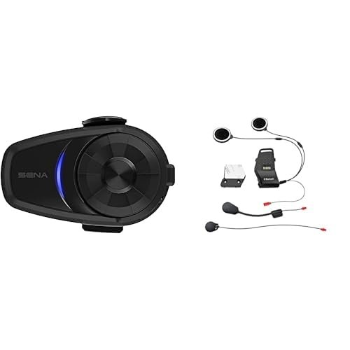 Sena 10S Motorcycle Bluetooth Headset Communication System (Dual Pack) and 10S Helmet Clamp Kit, Black