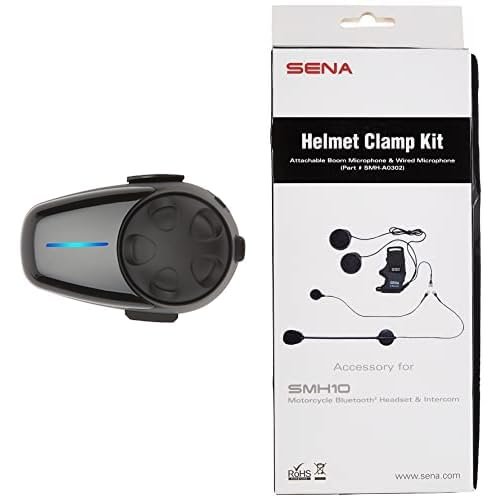 Sena SMH10-11 Motorcycle Bluetooth Headset/Intercom with Universal Microphone Kit (Single) and SMH-A0302 Helmet Clamp Kit with Boom and Wired Microphones for SMH10 Bluetooth Headset