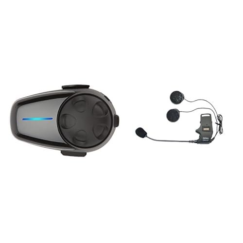 Sena SMH10-10 Motorcycle Bluetooth Headset/Intercom (Single) and SMH-A0301 Helmet Clamp Kit with Boom Microphone for SMH10 Bluetooth Headset, Black