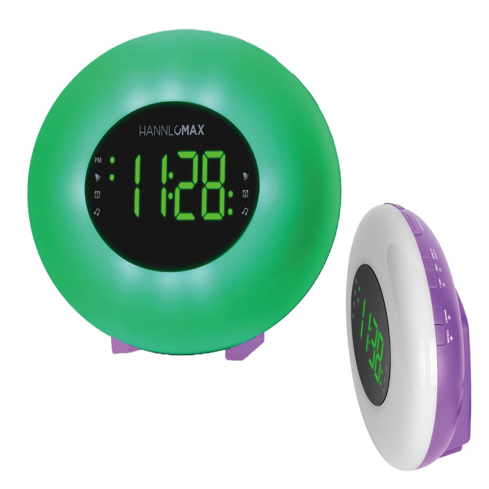 HANNLOMAX HX-162CR AM/FM PLL Radio with Alarm Clock, RGB Mood Light (7 Colors) and Dynamic Mode, 1" LED Display with dimmer Function, AC Operation only (Purple)