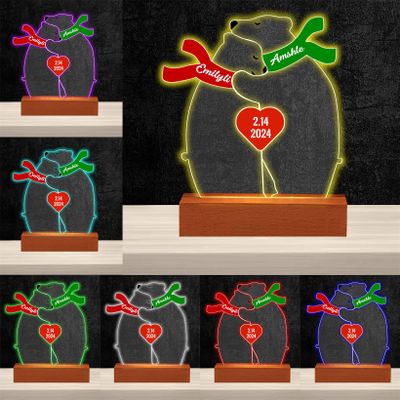 Dertacoa Personalized Couple Bear Acrylic Light Custom Name Night Light 2024 Valentine's Day Anniversary Wedding Table Lamp Acrylic Plaque for Dad Mom Girlfriend Wife Borfriend Husband