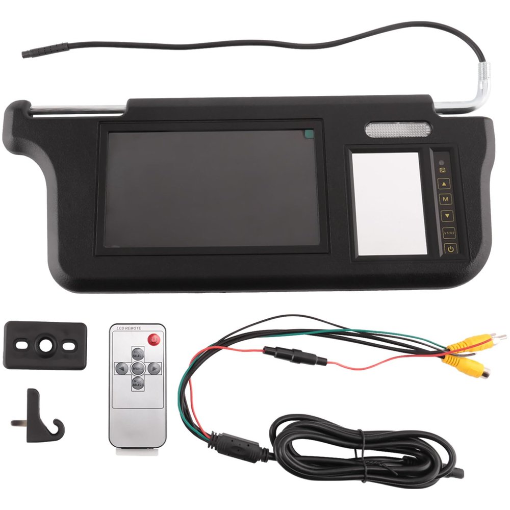 ALOEU 7Inch Black Car Right Sun Visor Rear View Mirror Screen LCD Monitor 2 Channel Video Replacement Parts Accessories, 00393519A2