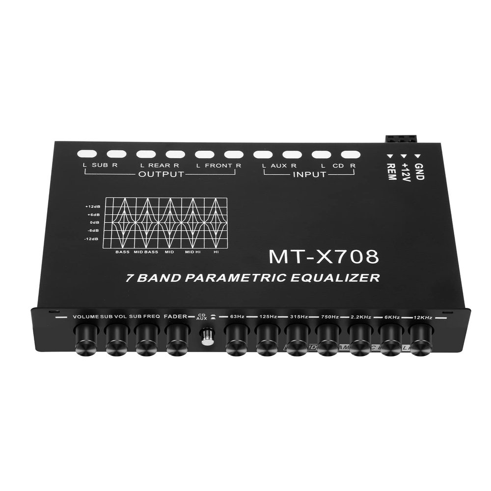 ALOEU 7-Band Car Audio Equalizer, Adjustable 7 Bands EQ Car Amplifier Graphic Equalizer with CD/AUX Input Select Switch,Black, 500273744A1