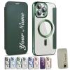 Zlimpty Personalized Leather Textured Flip Phone Case, Luxury Leather Flip Magnetic with Card Holder, Personalized Custom Name Phone Case, for iPhone 15/14/13/12 Pro Max (Green,for iPhone 14) view 1