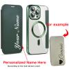 Zlimpty Personalized Leather Textured Flip Phone Case, Luxury Leather Flip Magnetic with Card Holder, Personalized Custom Name Phone Case, for iPhone 15/14/13/12 Pro Max (Green,for iPhone 14) view 2