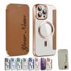 Zlimpty Personalized Leather Textured Flip Phone Case, Luxury Leather Flip Magnetic with Card Holder, Personalized Custom Name Phone Case(Brown,for 13) view 1