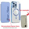 Zlimpty Personalized Leather Textured Flip Phone Case, Luxury Leather Flip Magnetic with Card Holder, Personalized Custom Name Phone Case(Light Blue,for 15Plus) view 2