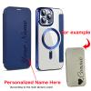 Zlimpty Personalized Leather Textured Flip Phone Case, Luxury Leather Flip Magnetic with Card Holder, Personalized Custom Name Phone Case, for iPhone 15/14/13/12 Pro Max (Dark Blue,for iPhone 12) view 2