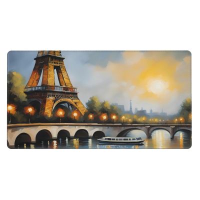 YYHWHJDE Oil Painting Paris Eiffel Tower Pattern Large Office Gaming Mouse pad 16 x 29.5 in : Strong Adhesion and Durability Precision Edge Locking
