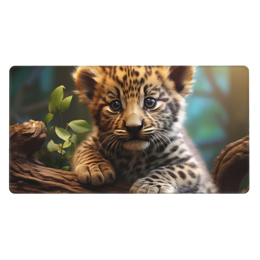 YYHWHJDE Cute Leopard Picture Large Office Gaming Mouse pad 16 x 29.5 in : Strong Adhesion and Durability Precision Edge Locking