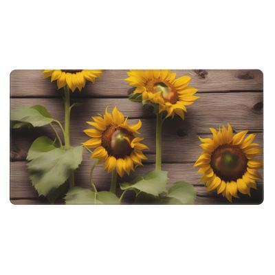 YYHWHJDE Three Sunflowers on Wooden Pattern Large Office Gaming Mouse pad 16 x 29.5 in : Strong Adhesion and Durability Precision Edge Locking