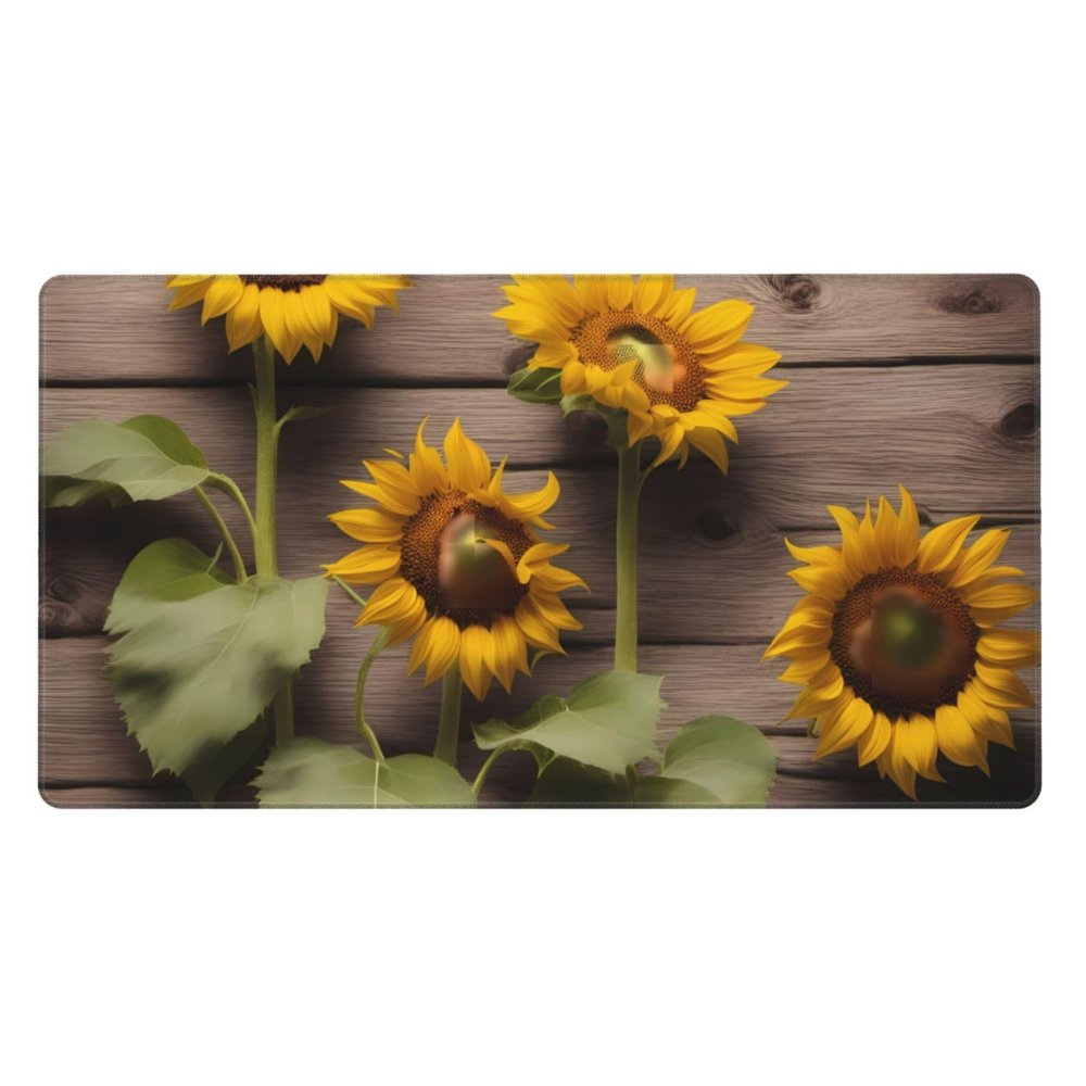 YYHWHJDE Three Sunflowers on Wooden Pattern Large Office Gaming Mouse pad 16 x 29.5 in : Strong Adhesion and Durability Precision Edge Locking