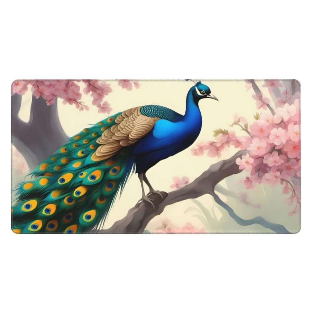 YYHWHJDE Oriental Peacock on Flower Tree Pattern Large Office Gaming Mouse pad 16 x 29.5 in : Strong Adhesion and Durability Precision Edge Locking