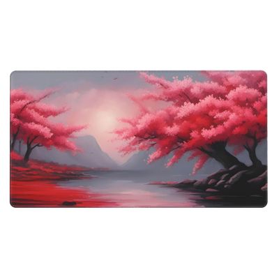 YYHWHJDE Red Cherry Blossom Pattern Large Office Gaming Mouse pad 16 x 29.5 in : Strong Adhesion and Durability Precision Edge Locking