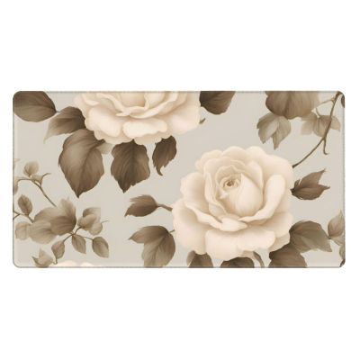 YYHWHJDE Cream Shabby Rose Flower Pattern Large Office Gaming Mouse pad 16 x 29.5 in : Strong Adhesion and Durability Precision Edge Locking