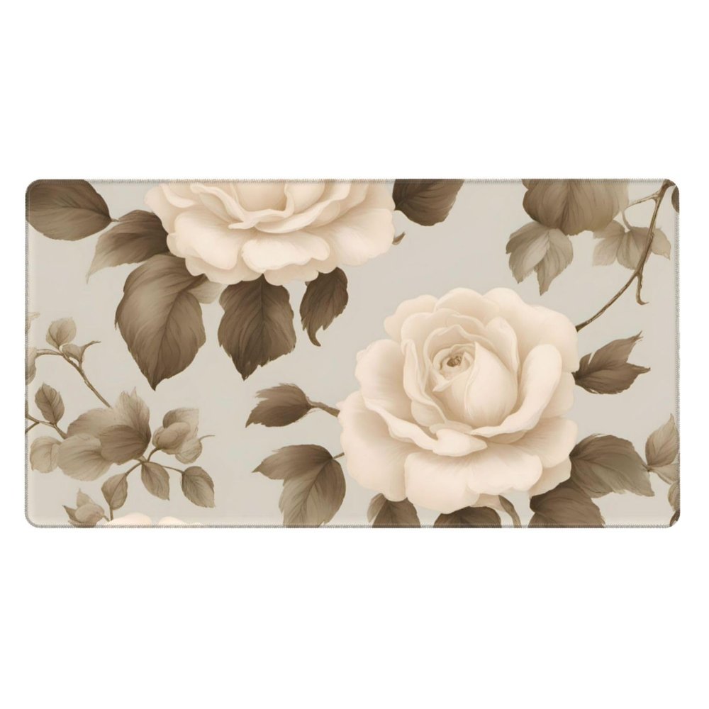 YYHWHJDE Cream Shabby Rose Flower Pattern Large Office Gaming Mouse pad 16 x 29.5 in : Strong Adhesion and Durability Precision Edge Locking