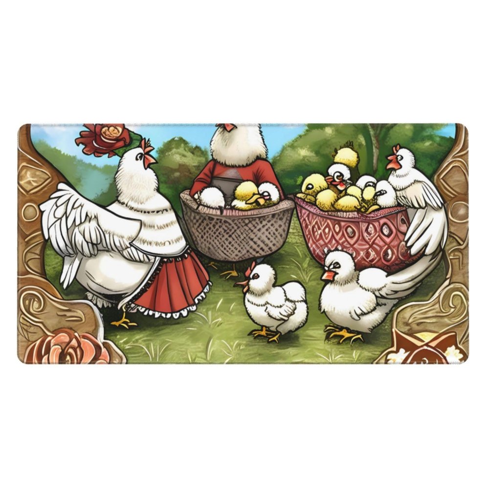 YYHWHJDE Mother Chicken and Chicks Pattern Large Office Gaming Mouse pad 16 x 29.5 in : Strong Adhesion and Durability Precision Edge Locking