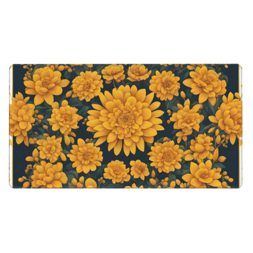 YYHWHJDE Many Golden Flowers Pattern Large Office Gaming Mouse pad 16 x 29.5 in : Strong Adhesion and Durability Precision Edge Locking