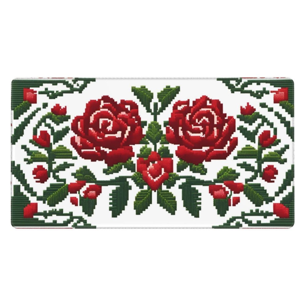 YYHWHJDE Embroidery Style Rose Pattern Large Office Gaming Mouse pad 16 x 29.5 in : Strong Adhesion and Durability Precision Edge Locking