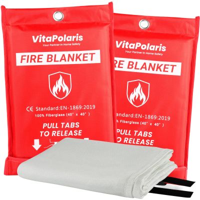 VitaPolaris Heavy-Duty Emergency Fire Blanket, 2 Pack Fireproof Fiberglass Blanket for Kitchen, Home, Car, Grill, Fireplace, Camping, Heat Shield, Grease Fires, Emergency Fire Suppression
