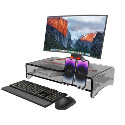 Acrylic Monitor Stand, Combination 2-layer computer monitor bracket(22x12x5 Inch), Desk Organizer Desktop Printer Laptop Storage Shelf Screen Holder Phone Holderfor Keyboard Storage& Multi-Media