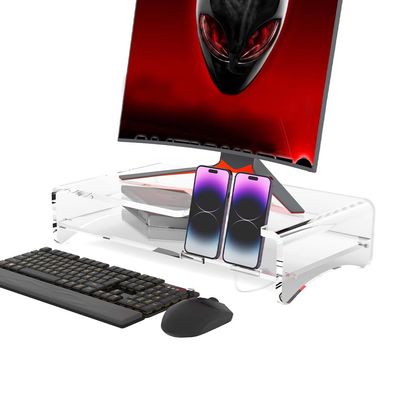 Acrylic Monitor Stand, Combination 2-layer computer monitor bracket(22x12x5 Inch), Desk Organizer Desktop Printer Laptop Storage Shelf Screen Holder Phone Holderfor Keyboard Storage& Multi-Media