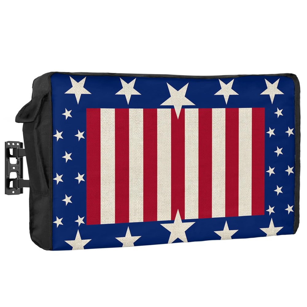 Outdoor TV Cover - USA Flag 4th of July Stars Blue White Red Stripe Retro Waterproof and Weatherproof 36"-39" LCD Movable Shield TV Display Screen Protector Outside Television Covers