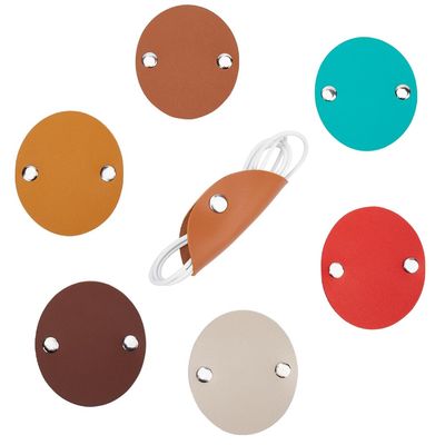 GORGECRAFT 6 Colors Leather Cable Straps Fastening Ties Cord Organizer Reusable Round Wire Clips Charging Cord Wrap Ties Data Power USB Holder Winder Keeper Manager for Travel Office Earphone