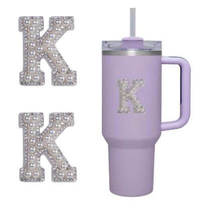 2pcs Peal Initial Letters for Stanley Cup Cute Stanley Tumbler Stickers for Water Bottles Wallet Phone Laptop Luggage (K)