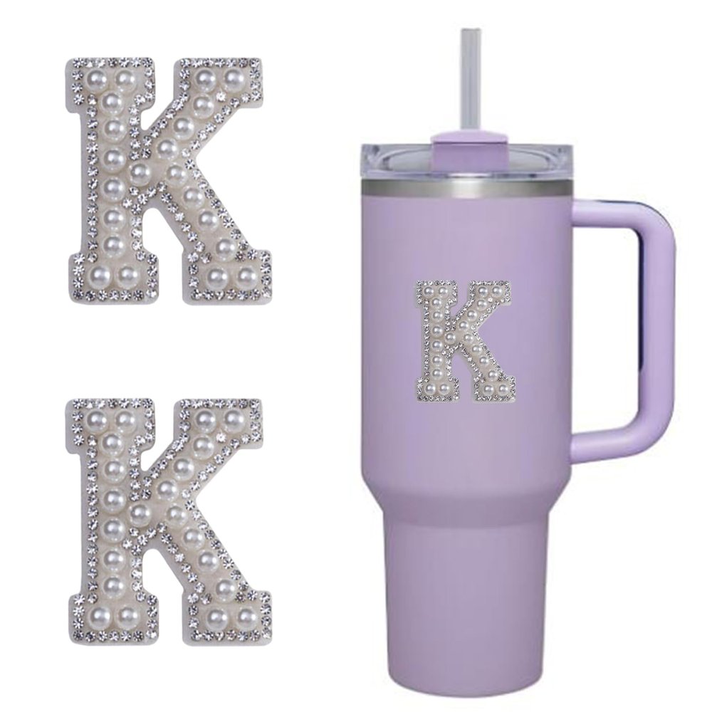 2pcs Peal Initial Letters for Stanley Cup Cute Stanley Tumbler Stickers for Water Bottles Wallet Phone Laptop Luggage (K)