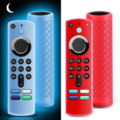 (2 Pack) Silicone Protective Remote Cover Compatible with TV Stick, HD, 3rd Gen, 4K Remote Controls, Anti-Slip Remote Control Case with Lanyard(Glow Blue&Red)