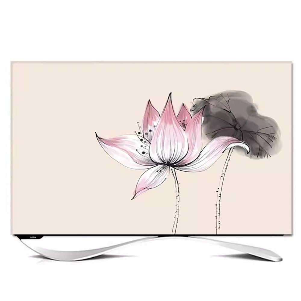 ABANO Indoor Peony LCD TV Dust Cover, Stretchable TV Screen Protector for Curved Table Hanging LED Dustproof Slipcover Bedroom Living Room Decoration TV Set Cover