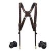4J LEDR Dual Camera Harness,Leather Camera Strap for 2 Cameras,camera Harness for Photographers,Camera Shoulder Strap for DSLR/SLR,Camera Accessories for Wedding,Hiking,Travel,Small Size,Brown view 1