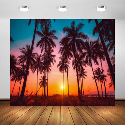 BELECO 10x8ft Fabric Sunset Beach Backdrop Tropical Seaside Coconut Palm Trees Background Backdrop Summer Beach Sunset Hawaii Luau Party Decorations Birthday Photoshoot Studio Photo Props
