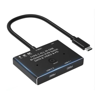 ALOEU KVM USB C Two-Way Switch 1X2/2X1 USB 3.1 Splitter Data Video Switcher 8K @30Hz PD 100W for PC Monitor Mobile Phone