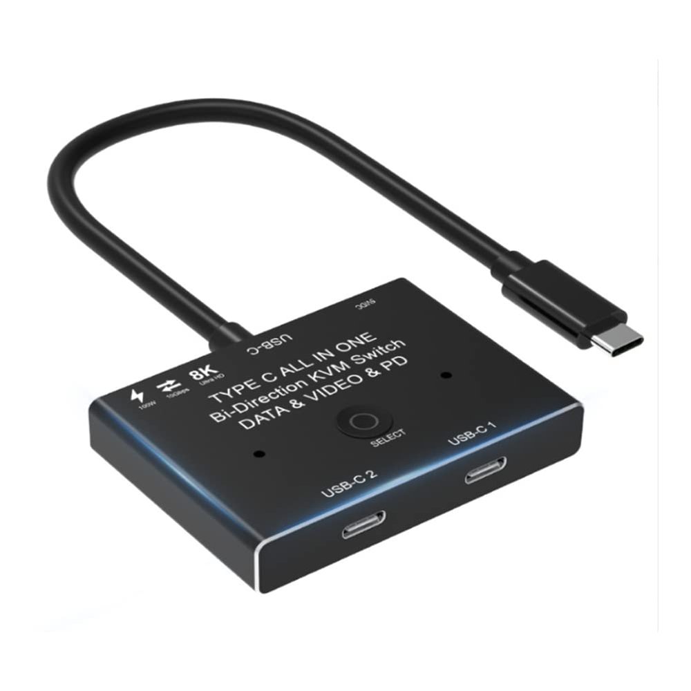 ALOEU KVM USB C Two-Way Switch 1X2/2X1 USB 3.1 Splitter Data Video Switcher 8K @30Hz PD 100W for PC Monitor Mobile Phone